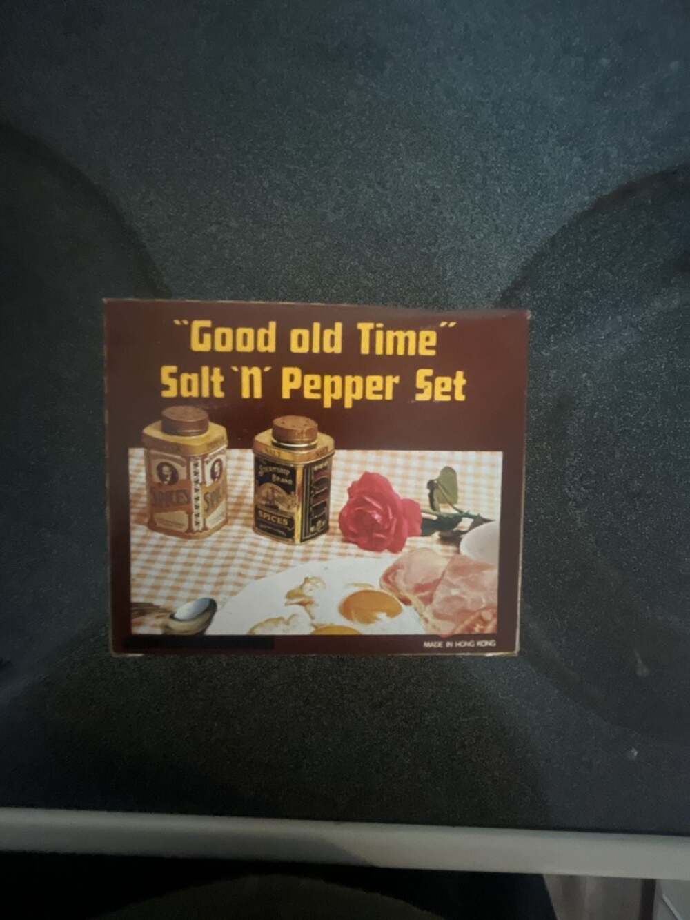 Vintage Good Old Time Salt 'N' Pepper Set Tin Containers